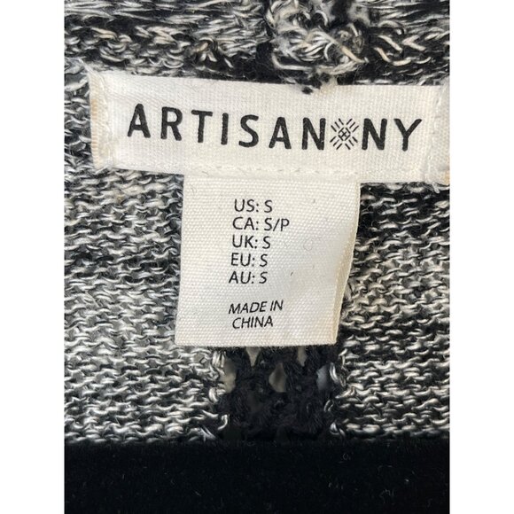 Artisan NY Womens Open Front Cardigan Sweater Small Black & White Linen Blend - Picture 4 of 5